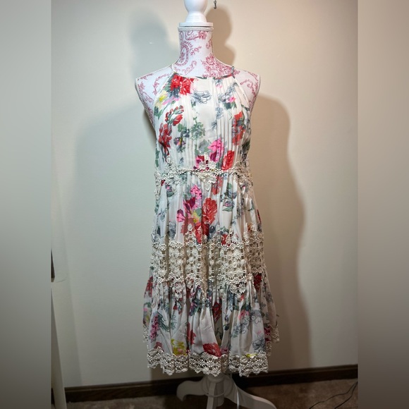 NEW Anthropologie Ranna Gill Floral Crochet  Swing Dress Cream Size Small Petite - Picture 2 of 11